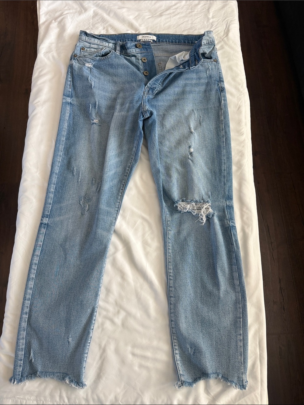 pistola distressed straight leg cropped jeans, Size 30